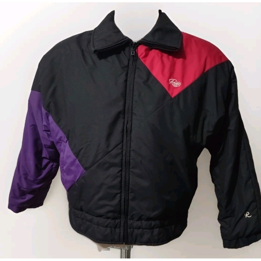 Vintage Roffe Ski Jacket Women's 10 Colorblock Skiwear Made in USA 70s 80s Black